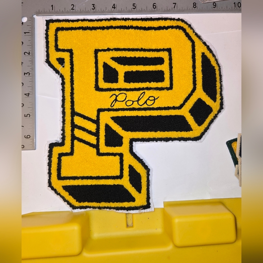 Polo Ralph Lzuren Patches Extra Lzrge Yellow and Black Letter P Patch